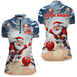 Funny Santa Playing Bowling Custom Christmas Ladies Bowling Shirt, Christmas Bowlers Outfit IPHW7845