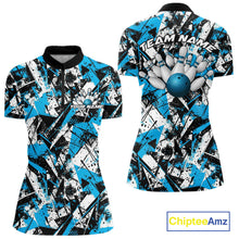 Load image into Gallery viewer, Custom Graffity Blue Camo Bowling Team Women Shirts, Camouflage Bowling Jerseys IPHW10215