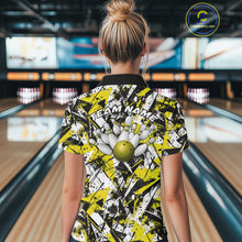 Load image into Gallery viewer, Custom Graffity Yellow Camo Bowling Team Women Shirts, Camouflage Bowling Jerseys IPHW10217