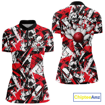 Custom Graffity Red Camo Bowling Team Women Shirts, Camouflage Bowling Jerseys IPHW10218