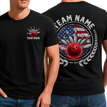 Load image into Gallery viewer, Custom Bowling T-Shirts For Men, American Flag Patriotic US Bowling Team Outfit IPHW9069