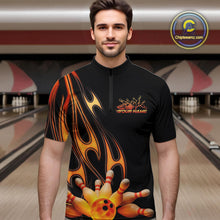 Load image into Gallery viewer, Custom Flame Bowling Team Quarter-Zip Shirts For Men, Bowling Tournament Team Outfit IPHW9287