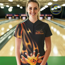 Load image into Gallery viewer, Custom Flame Bowling Team Quarter-Zip Shirts For Women, Bowling Tournament Team Outfit IPHW9287