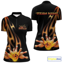 Load image into Gallery viewer, Custom Flame Bowling Team Quarter-Zip Shirts For Women, Bowling Tournament Team Outfit IPHW9287