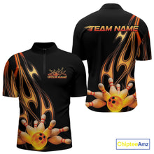 Load image into Gallery viewer, Custom Flame Bowling Team Quarter-Zip Shirts For Men, Bowling Tournament Team Outfit IPHW9287