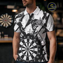 Load image into Gallery viewer, Custom Grunge Splatter Black And White Dartboard Dart Team Men Polo Shirts, Dart Jerseys IPHW9970