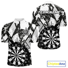 Load image into Gallery viewer, Custom Grunge Splatter Black And White Dartboard Dart Team Men Quarter-Zip Shirts, Dart Jerseys IPHW9970