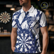 Load image into Gallery viewer, Custom Grunge Splatter Blue And White Dartboard Dart Team Men Polo Shirts, Dart Jerseys IPHW9971