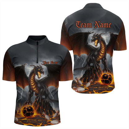 Custom Thunder Lightning Dragon Bowling Quarter-Zip Shirts For Men,Dragon Bowling Team Shirt IPHW8300