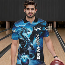 Load image into Gallery viewer, Custom Blue Thunder Lightning Dragon Bowling Polo Shirts For Men, Dragon Bowling Uniform IPHW8302