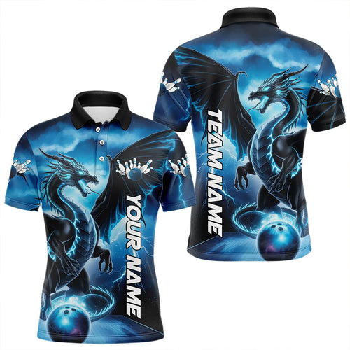 Custom Blue Thunder Lightning Dragon Bowling Polo Shirts For Men, Dragon Bowling Uniform IPHW8302