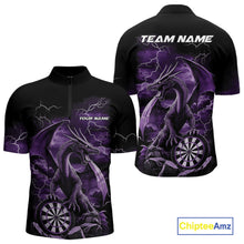 Load image into Gallery viewer, Custom Purple Lightning Dragon Darts Men Quarter-Zip Shirts, Dragon Darts Team Jersey IPHW10383