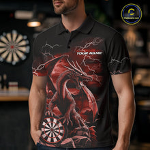 Load image into Gallery viewer, Custom Red Lightning Dragon Darts Men Polo Shirts, Dragon Darts Team Jersey IPHW10384