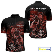 Load image into Gallery viewer, Custom Red Lightning Dragon Darts Men Quarter-Zip Shirts, Dragon Darts Team Jersey IPHW10384