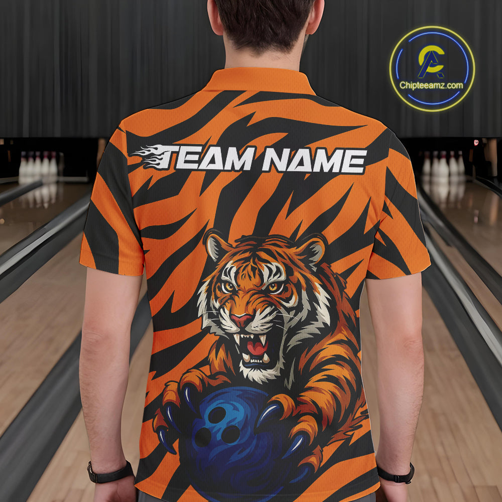 Custom Tiger Bowling Team Polo Shirts For Men, Tiger Bowling Team Uniform Bowler Outfit IPHW9025