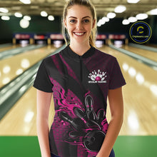 Load image into Gallery viewer, Custom Black And Pink Flame Bowling Quarter-Zip Shirt For Women, Bowling Team Jersey IPHW11183