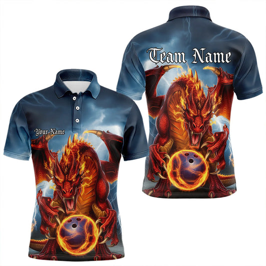 Custom Blue Thunder Lightning Flame Dragon Bowling Polo Team Shirts For Men IPHW8306