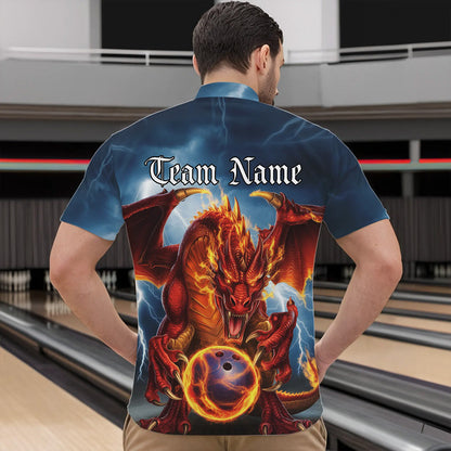 Custom Blue Thunder Lightning Flame Dragon Bowling Quarter-Zip Team Shirts For Men IPHW8306