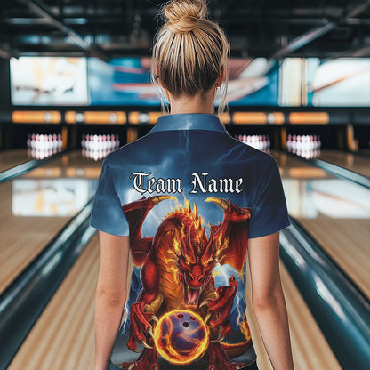 Custom Blue Thunder Lightning Flame Dragon Bowling Quarter-Zip Team Shirts For Women IPHW8306