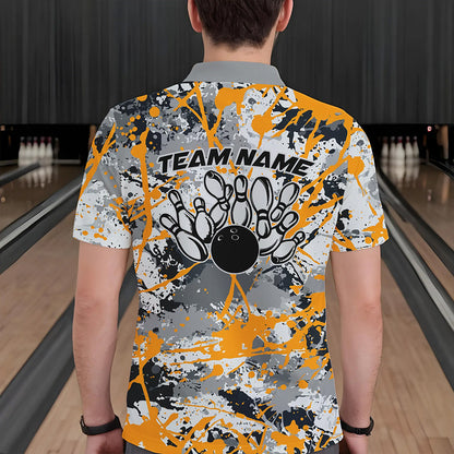 Custom Yellow Splatter Bowling Team Polo Shirts For Men, Bowling Tournament Shirts IPHW8308