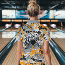 Load image into Gallery viewer, Custom Yellow Splatter Bowling Team Quarter-Zip Shirts For Women, Bowling Tournament Shirts IPHW8308