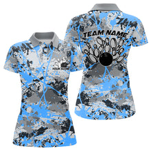 Load image into Gallery viewer, Custom Blue Splatter Bowling Team Polo Shirts For Women, Bowling Tournament Shirts IPHW8311