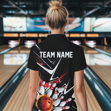 Load image into Gallery viewer, Custom Black And Red Flame Bowling Polo Shirts For Women, Fire Bowling Team Uniform IPHW8316