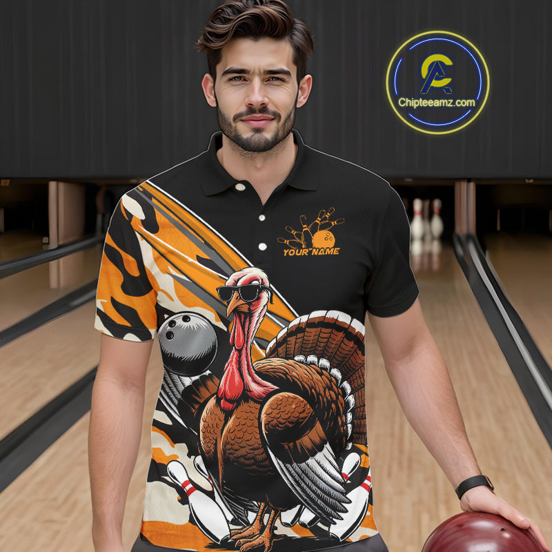 Black And Yellow Camo Custom Funny Turkey Bowling Shirts For Men, Thanksgiving Bowling Tournament IPHW7881