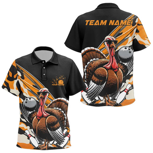 Yellow Camo Custom Funny Turkey Bowling Kid Polo Shirt, Thanksgiving Bowling Tournament IPHW7881