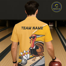 Load image into Gallery viewer, Custom Yellow Funny Turkey Bowling Team Shirts For Men And Women, Thanksgiving Bowler Outfits IPHW7885