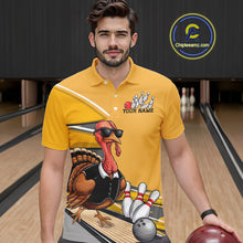 Load image into Gallery viewer, Custom Yellow Funny Turkey Bowling Team Shirts For Men, Thanksgiving Bowler Outfits IPHW7885