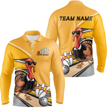 Load image into Gallery viewer, Custom Yellow Funny Turkey Bowling Team Shirts For Men, Thanksgiving Bowler Outfits IPHW7885