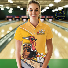 Load image into Gallery viewer, Custom Yellow Funny Turkey Bowling Team Shirts For Women, Thanksgiving Bowler Outfits IPHW7885