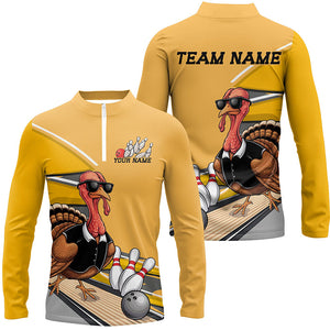 Custom Yellow Funny Turkey Bowling Team Shirts For Men, Thanksgiving Bowler Outfits IPHW7885