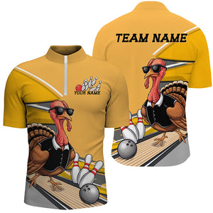 Custom Yellow Funny Turkey Bowling Team Shirts For Men, Thanksgiving Bowler Outfits IPHW7885