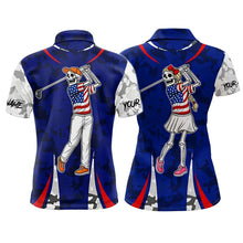 Load image into Gallery viewer, USA flag camo golf outfits funny skull matching men and womens golf shirts custom patriotic golf tops NQS11400