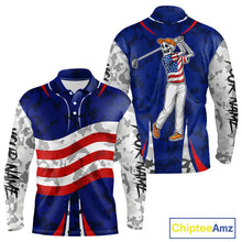 Load image into Gallery viewer, USA flag camo golf outfits funny skull golf polo shirts for Men custom patriotic golf shirts for men NQS11400