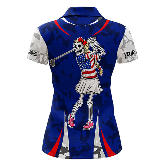 USA flag camo golf outfits funny skull golf polo shirts for Women custom patriotic golf shirts ladies NQS11400