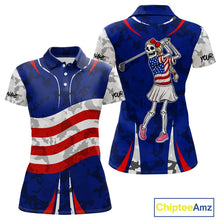 Load image into Gallery viewer, USA flag camo golf outfits funny skull matching men and womens golf shirts custom patriotic golf tops NQS11400