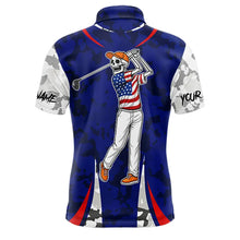 Load image into Gallery viewer, USA flag camo golf outfits funny skull golf polo shirts for Men custom patriotic golf shirts for men NQS11400