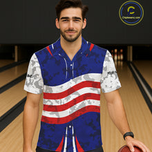 Load image into Gallery viewer, Camo American flag bowling jersey custom Hawaiian bowling shirts, bowling league shirts NQS11401