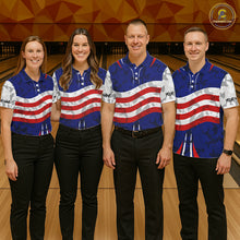 Load image into Gallery viewer, Camo American flag bowling jersey custom bowling polo, 1/4 zip shirts for men, bowling league shirts NQS11401