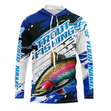 Load image into Gallery viewer, Rainbow Trout Custom Long Sleeve Fishing Shirts, Trout Fly Fishing Jerseys | Blue Camo IPHW6290