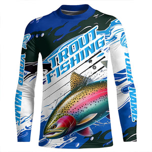 Rainbow Trout Custom Long Sleeve Fishing Shirts, Trout Fly Fishing Jerseys | Blue Camo IPHW6290