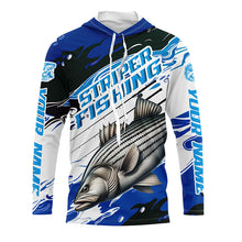 Load image into Gallery viewer, Striped Bass Fishing Custom Long Sleeve Performance Shirts, Striper Fishing Jerseys | Blue Camo IPHW6291