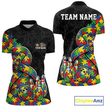 Load image into Gallery viewer, Custom Colorful Autism Awareness Butterfly Ribbon Bowling Women Shirt, Puzzles Jersey IPHW11202