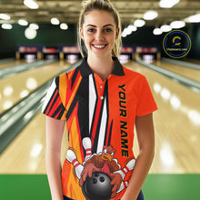 Load image into Gallery viewer, Custom Funny Turkey Ladies Bowling Shirts, Orange Thanksgiving Bowling Shirt Team Uniform IPHW7659