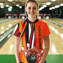 Load image into Gallery viewer, Custom Funny Turkey Ladies Bowling Shirts, Orange Thanksgiving Bowling Shirt Team Uniform IPHW7659