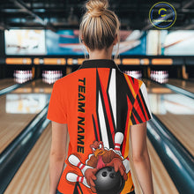 Load image into Gallery viewer, Custom Funny Turkey Ladies Bowling Shirts, Orange Thanksgiving Bowling Shirt Team Uniform IPHW7659