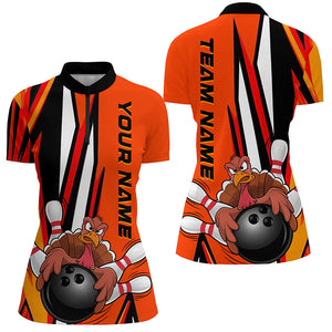 Custom Funny Turkey Ladies Bowling Shirts, Orange Thanksgiving Bowling Shirt Team Uniform IPHW7659